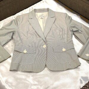 Ann Taylor Loft Petites Cotton White/Black Hairline Stripe Blazer, Size 10P